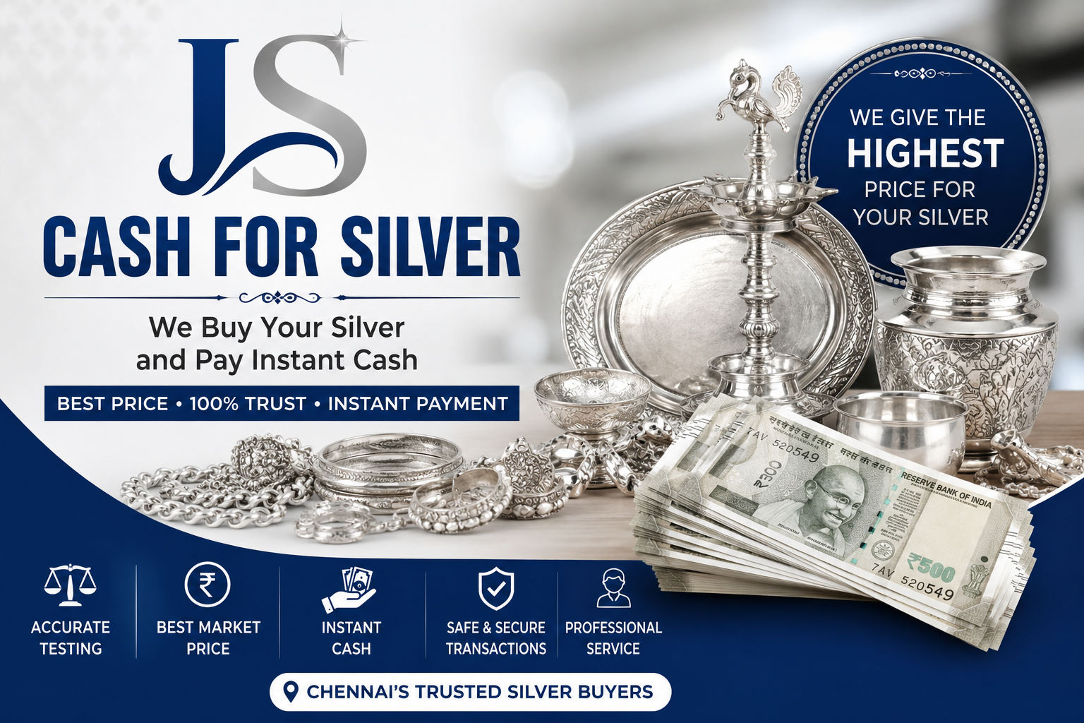 Quick Cash for Silver in Chennai at Best Market Rates