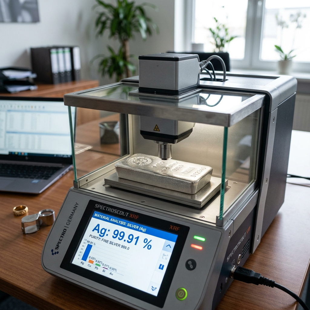 German XRF spectrometer analyzing silver purity for cash for silver in chennai